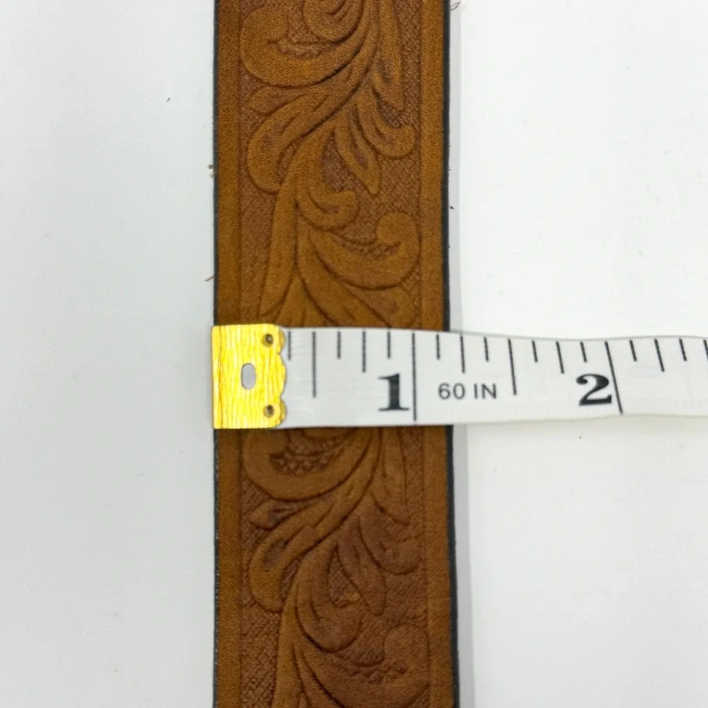 Justin C30219 Kids Western Belt Size 22 Tooled Leather Brown Removable Buckle
